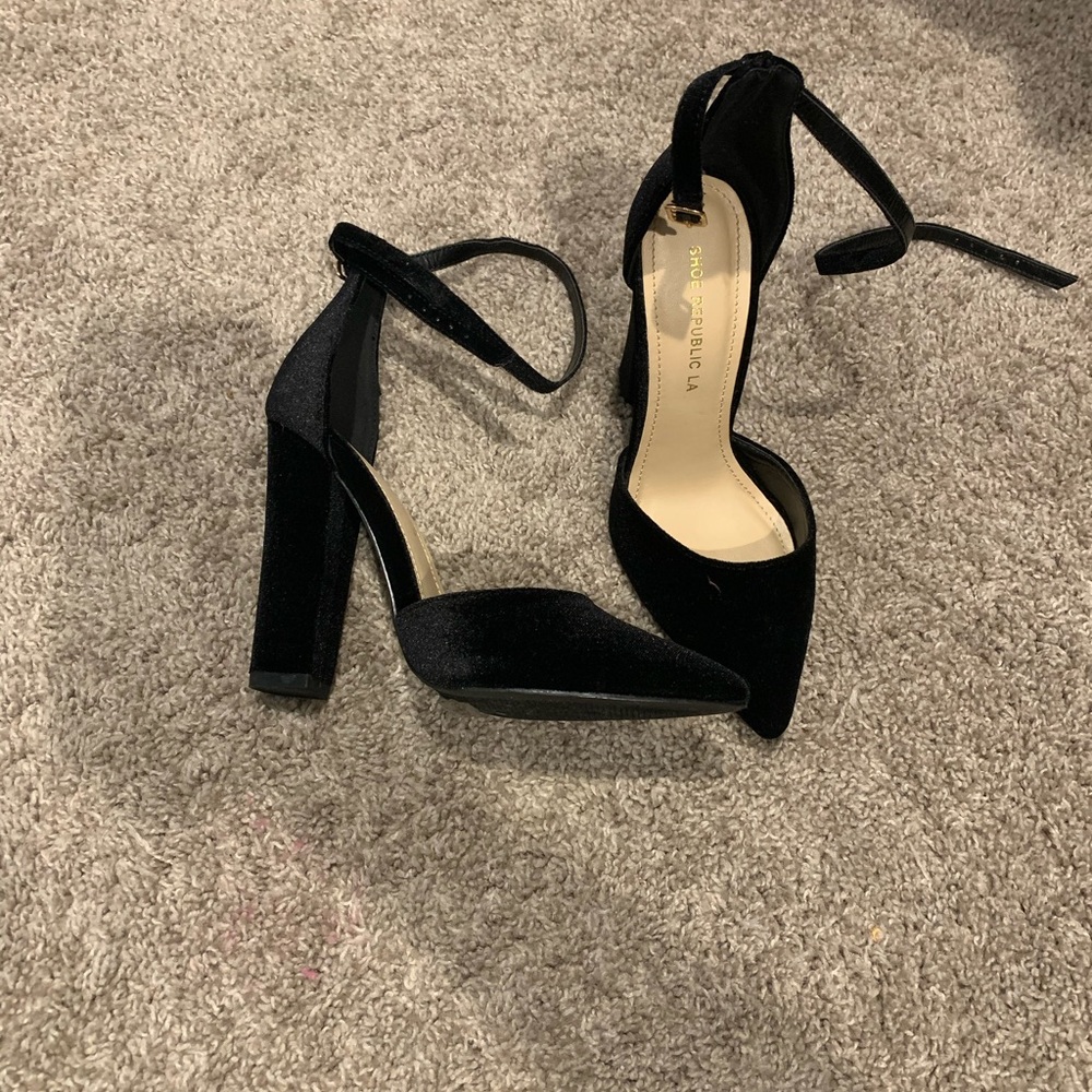 Black velvet ankle strap shoes. Worn once